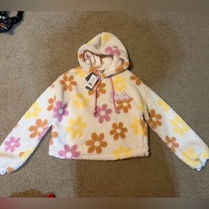 BARBIE Fleece Sherpa Women's M Pullover Hoodie Hood *Daisy Print *New With Tag